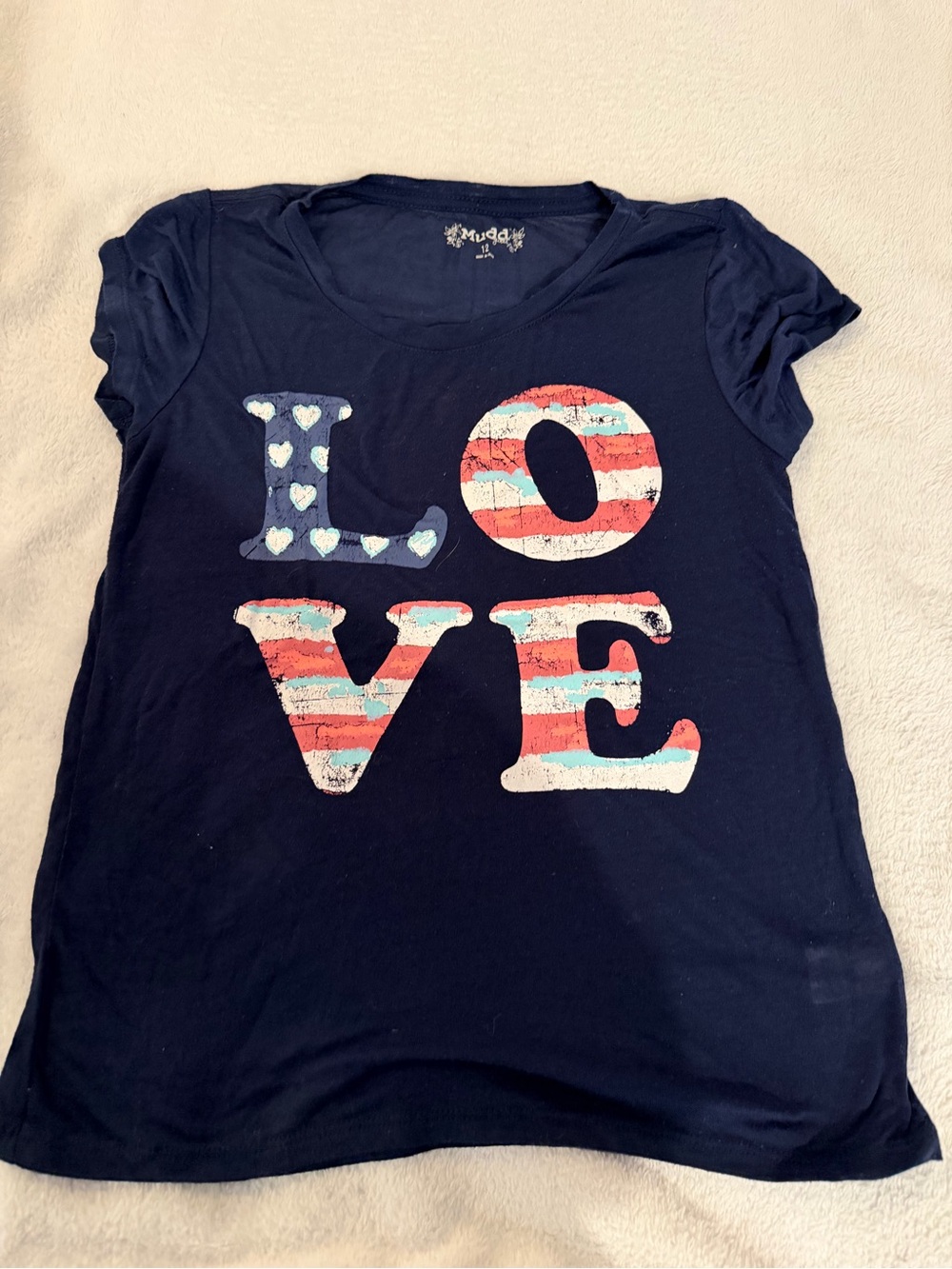 Mudd Navy Blue Short Sleeve Tee with Patriotic LOVE Graphic